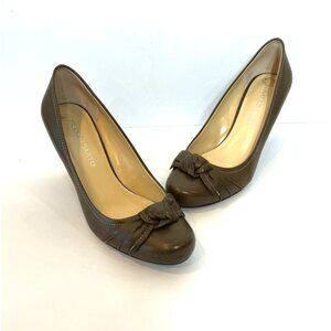 Franco Sarto Promise Brown Leather Wedges Bow On Toe Style Size 9M
